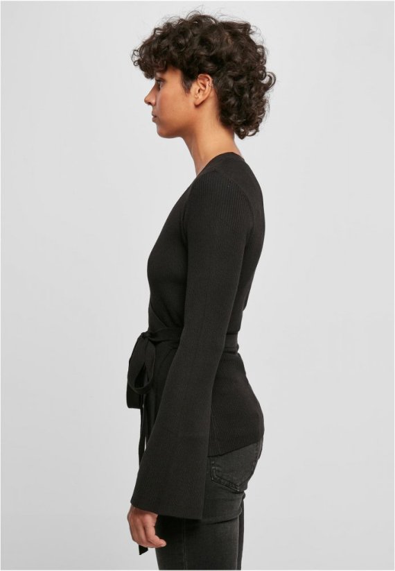 Ladies Rib Knit Wrapped Cardigan - black