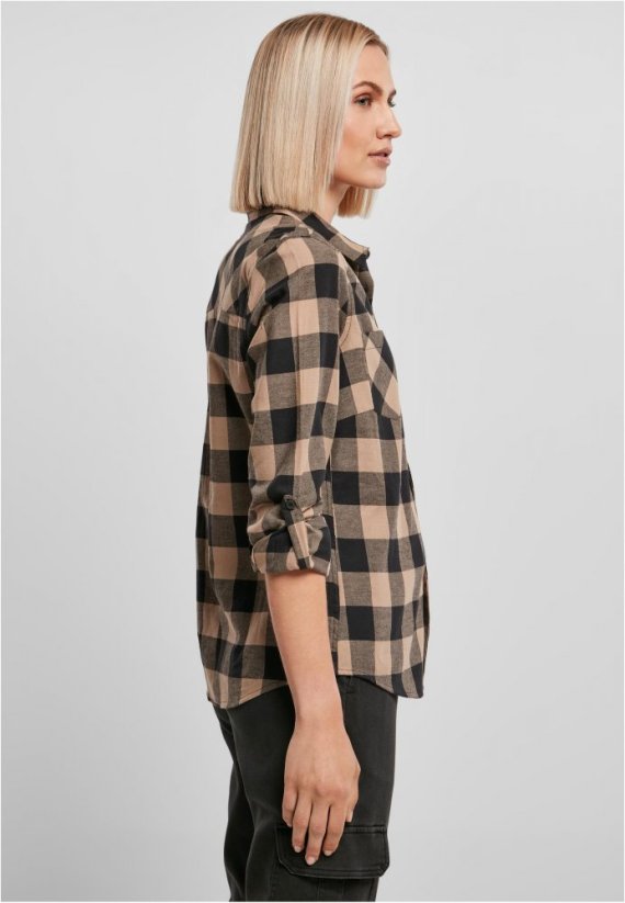 Ladies Turnup Checked Flanell Shirt - black/softtaupe