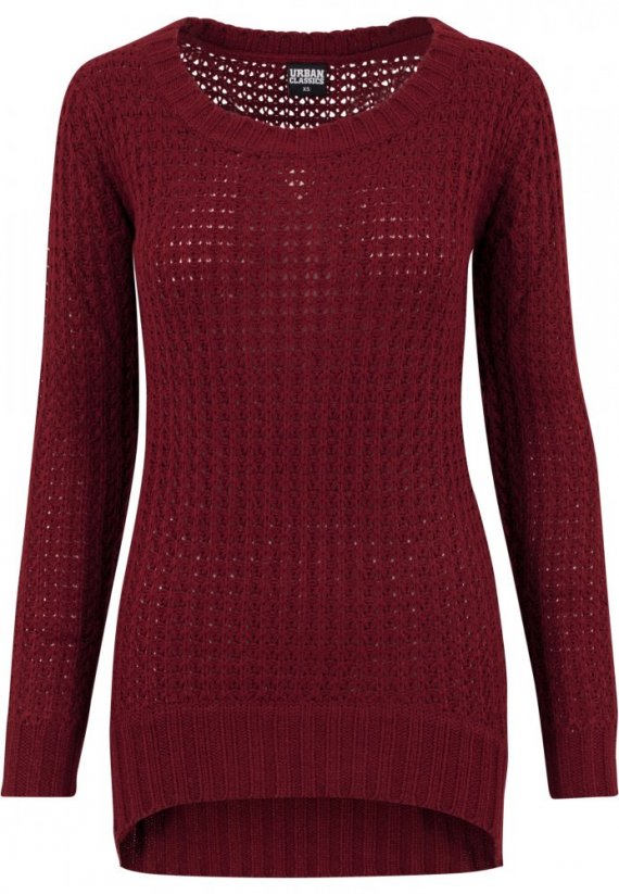 Ladies Long Wideneck Sweater - burgundy