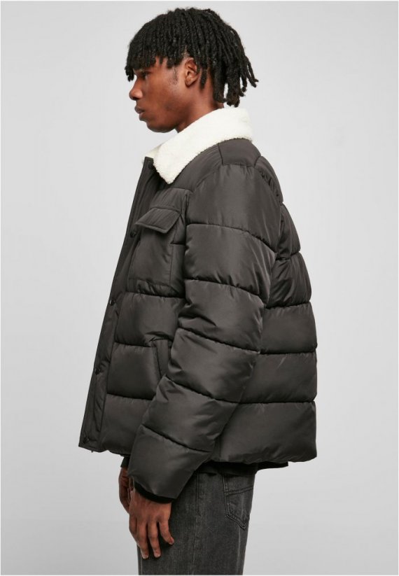Pánská zimní bunda Urban Classics Sherpa Collar Padded Shirt - černá