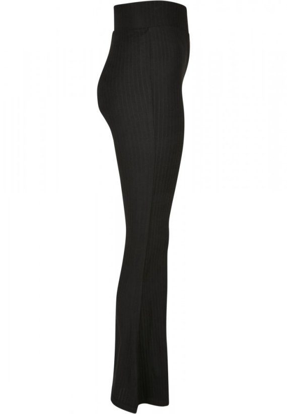 Ladies High Waist Rib Flared Leggings - black