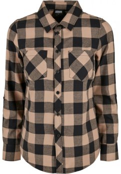 Ladies Turnup Checked Flanell Shirt - black/softtaupe