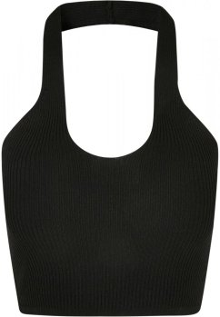Ladies Rib Knit Crossed Neckholder Top - black