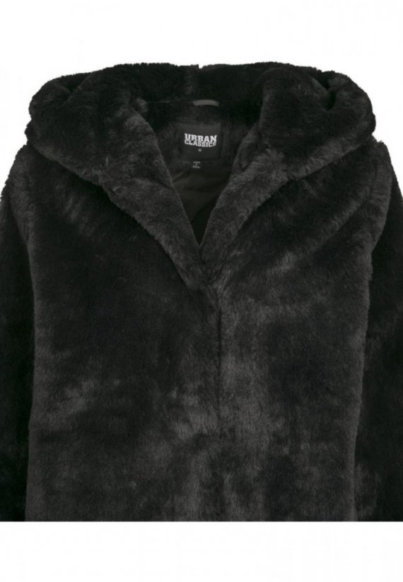 Čierny dámsky kabát Urban Classics Hooded Teddy