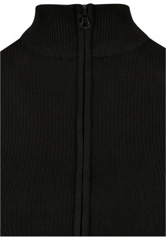 Ladies Cropped Rib Knit Zip Cardigan - black