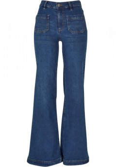 Ladies Vintage Flared Denim Pants - deepblue washed