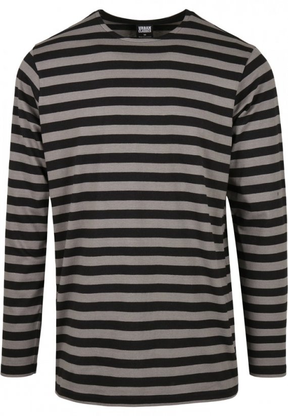 Męski T-shirt z długim rękawem Urban Classics Regular Stripe LS – szary, czarny