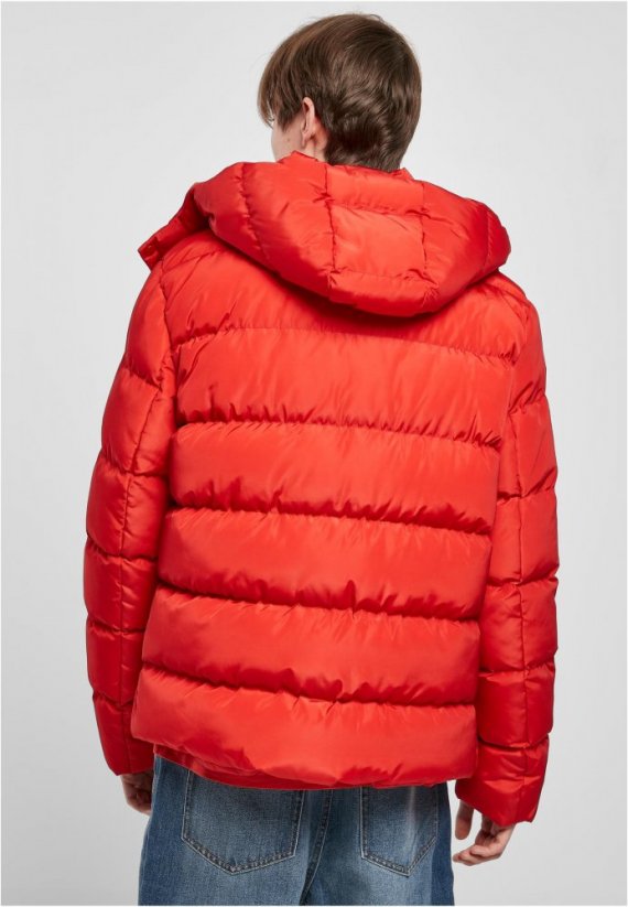 Červená pánská prošívaná zimní bunda Urban Classics Hooded Puffer
