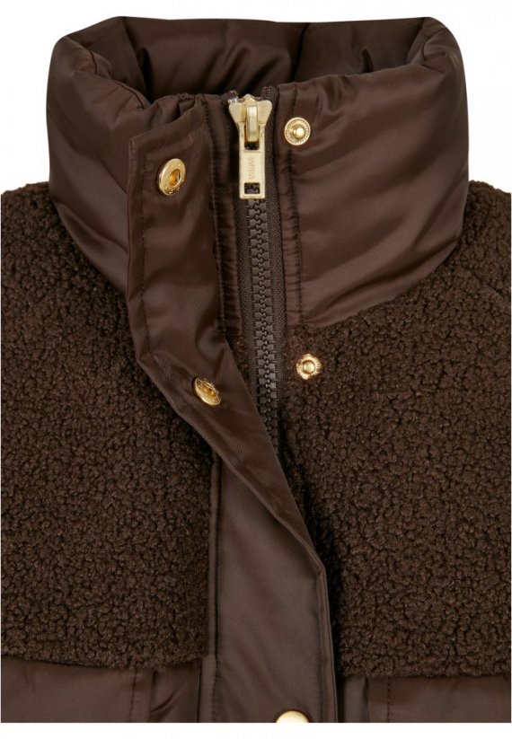 Ladies Sherpa Mix Puffer Jacket - brown