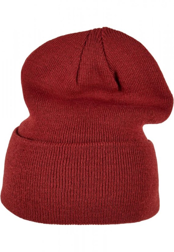 Synthetic Leatherpatch Long Beanie - burgundy