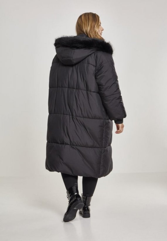 Černý dámský zimní kabát Urban Classics Oversize Faux Fur Puffer