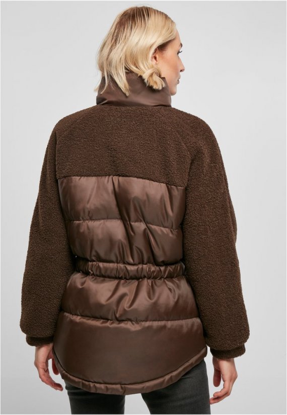 Ladies Sherpa Mix Puffer Jacket - brown