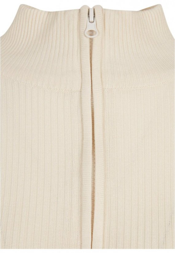 Ladies Cropped Rib Knit Zip Cardigan - whitesand