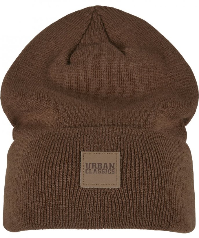 Čepice Urban Classics Leatherpatch Long Beanie - toffee
