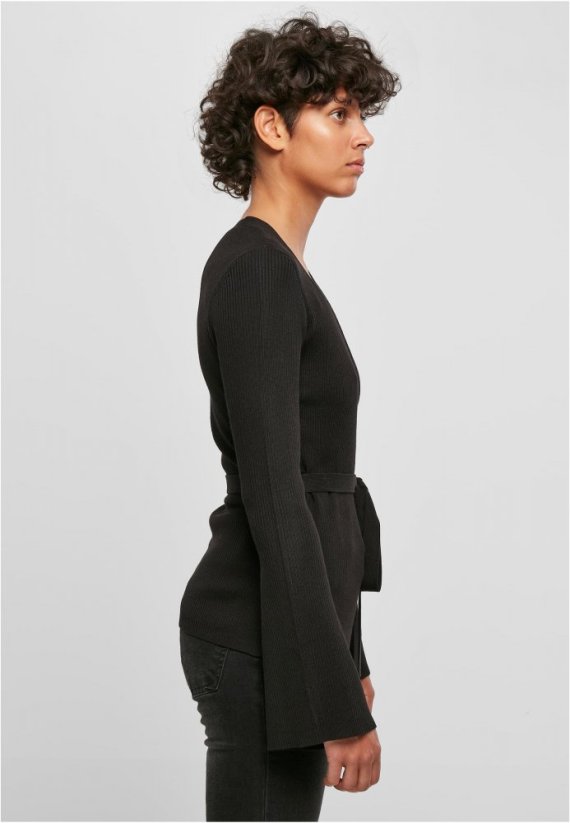Ladies Rib Knit Wrapped Cardigan - black