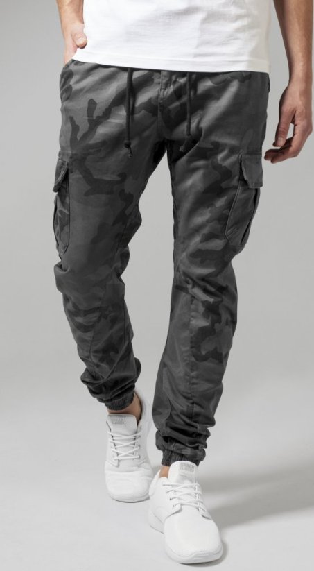 Šedé maskáčové pánské kalhoty Urban Classics Cargo Jogging camo