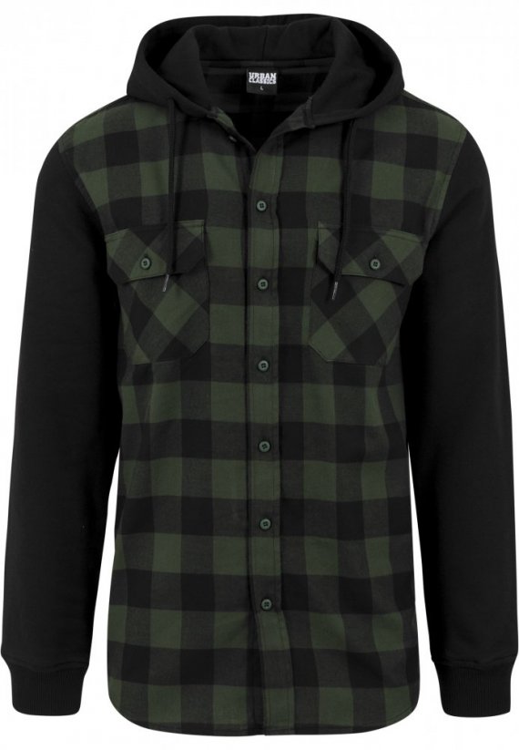 Męska koszula Hooded Checked Flanell Sweat Sleeve Shirt - blk/forest/blk