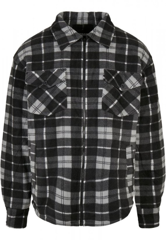 Pánska jarná bunda Urban Classics Plaid Teddy Lined - čierna, biela