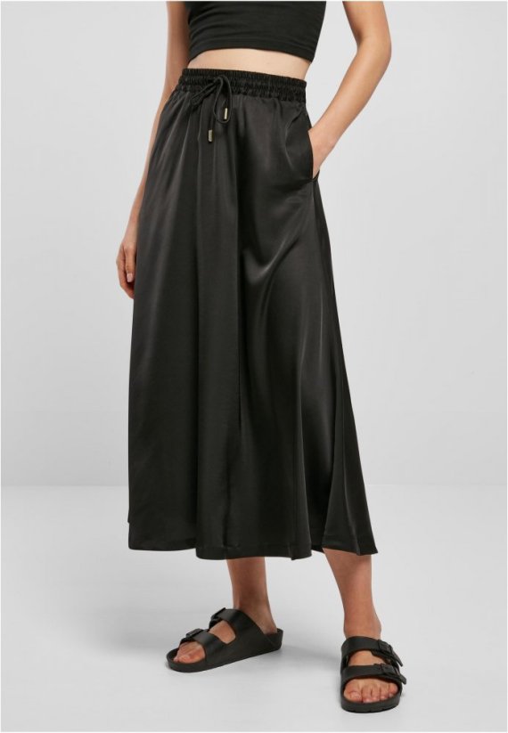 Sukně Urban Classics Ladies Satin Midi Skirt - black - Velikost: M