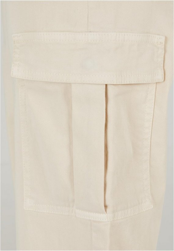 Ladies High Waist Wide Leg Twill Cargo Pants - whitesand