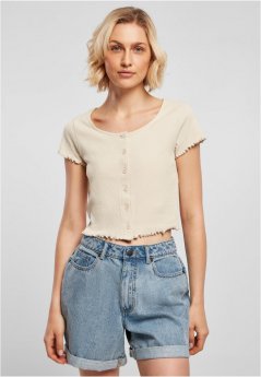 Ladies Cropped Button Up Rib Tee - softseagrass