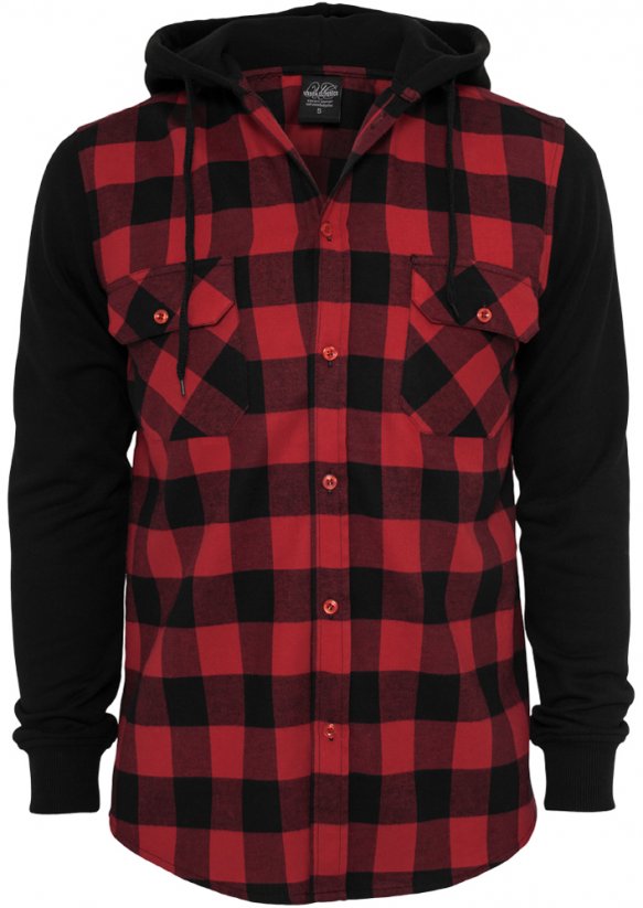Košile Urban Classics Hooded Checked Flanell Sweat Sleeve Shirt - blk/red/bl