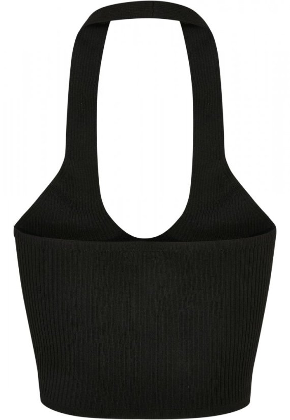 Ladies Rib Knit Crossed Neckholder Top - black