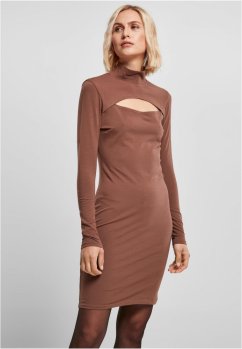 Ladies Stretch Jersey Cut-Out Turtleneck Dress - bark