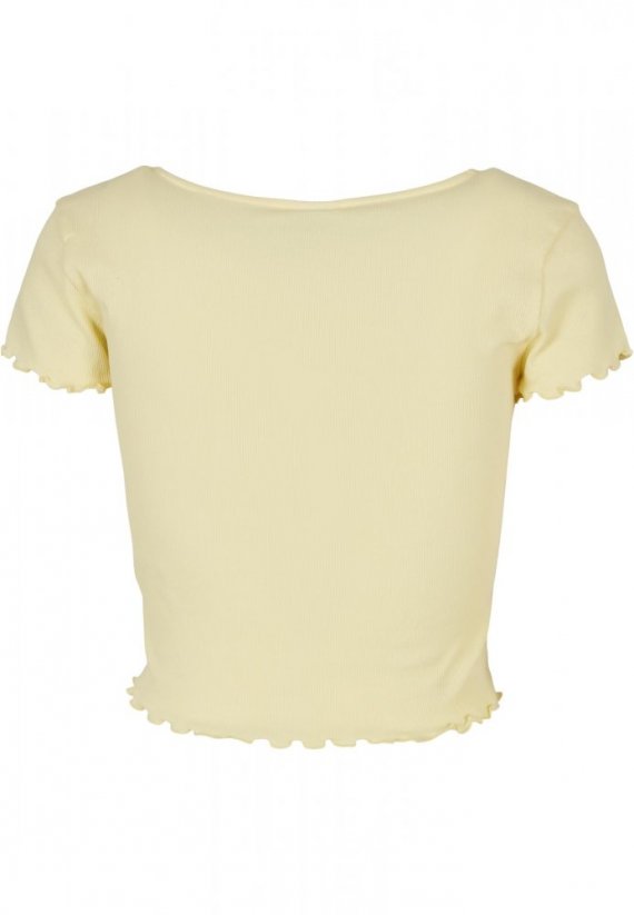 Ladies Cropped Button Up Rib Tee - softyellow