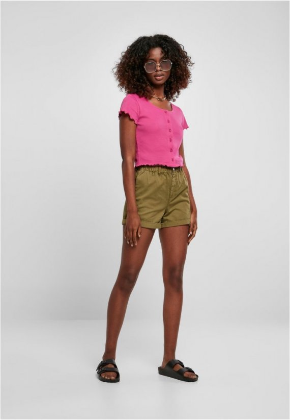 Ladies Cropped Button Up Rib Tee - brightviolet