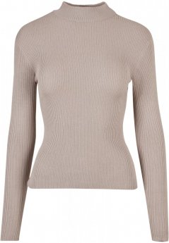 Ladies Rib Knit Turtelneck Sweater - warmgrey