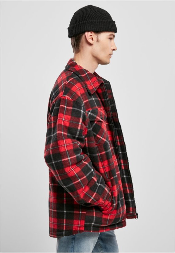 Pánská jarní bunda Urban Classics Plaid Teddy Lined - červená,černá