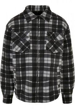 Pánska jarná bunda Urban Classics Plaid Teddy Lined - čierna, biela