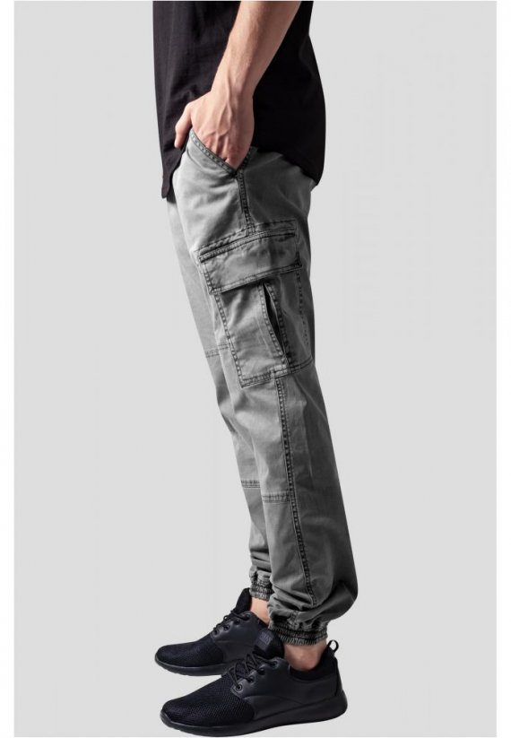 Washed Cargo Twill Jogging Pants - grey