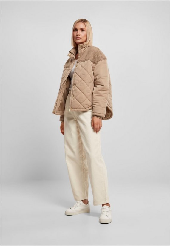 Ladies Oversized Diamond Quilt Puffer Jacket - softtaupe