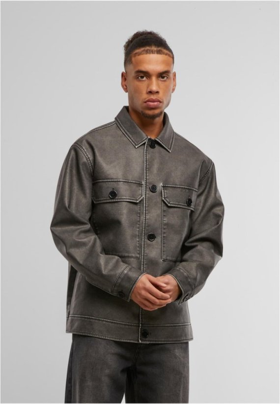 Synthetic Vintage Leather Shirt Jacket black M