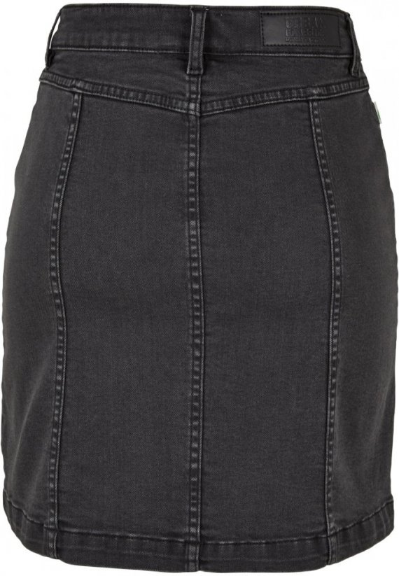 Ladies Organic Stretch Button Denim Skirt - black washed