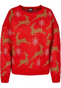Ladies Oversized Christmas Sweater - red/gold