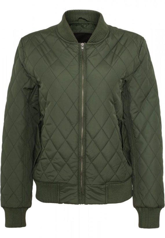 Dámská prošívaná bomber bunda Urban Classics Diamond Quilt Nylon - olivová