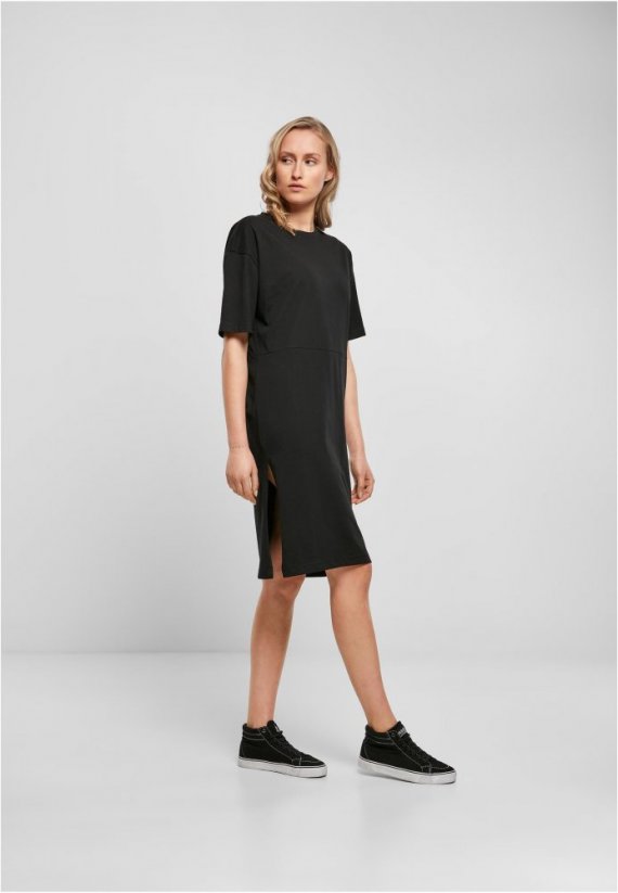 Ladies Organic Oversized Slit Tee Dress - black - Velikost: 3XL