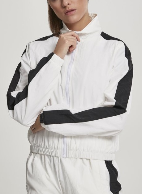 Bunda Urban Classics Ladies Short Striped Crinkle Track Jacket - white/black