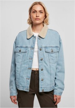 Ladies Oversized Sherpa Denim Jacket - clearblue bleached