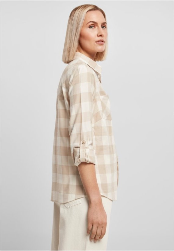 Ladies Turnup Checked Flanell Shirt - whitesand/lighttaupe