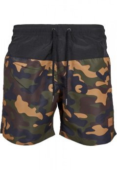 Pánske kúpacie kraťasy Urban Classics Block Swim Shorts - blk/woodcamo