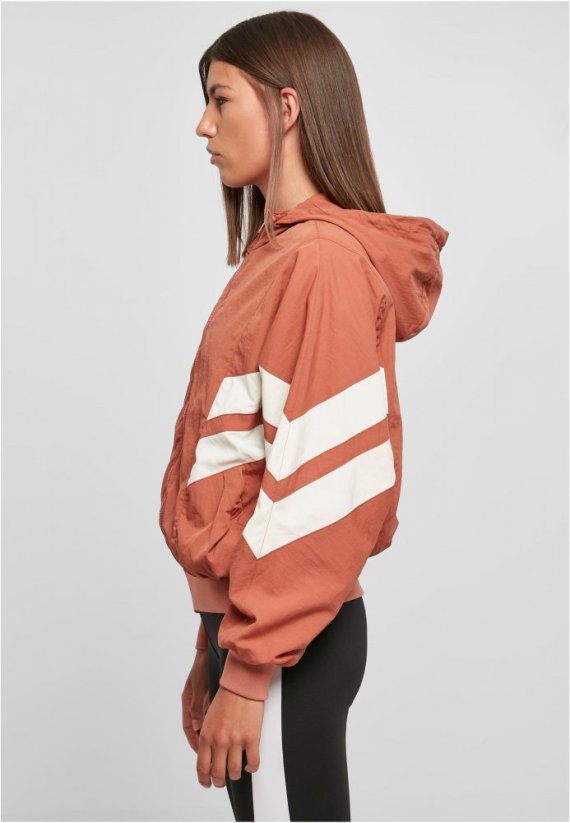Ladies Crinkle Batwing Jacket - terracotta/whitesand