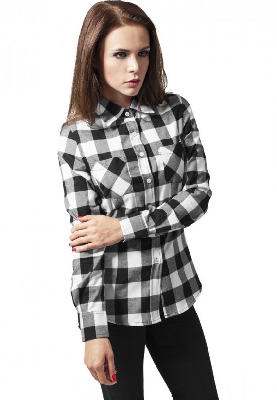 Košeľa Urban Classics Ladies Checked Flanell Shirt - blk/wht