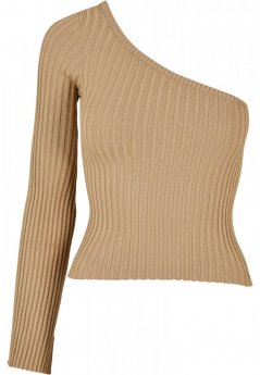 Ladies Short Rib Knit One Sleeve Sweater - unionbeige