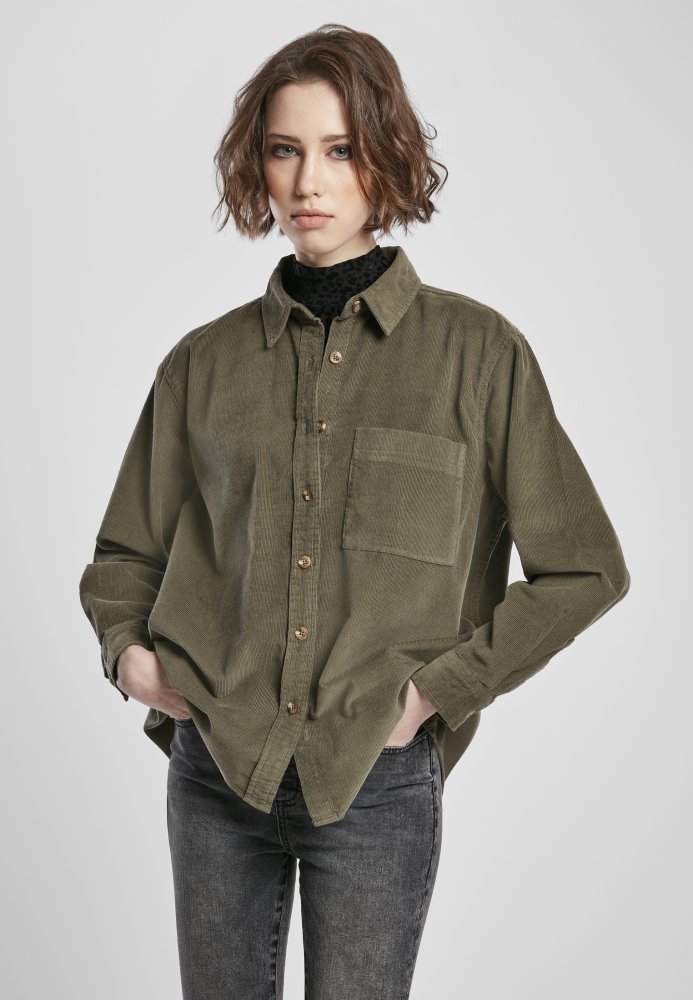 Ladies Corduroy Oversized Shirt - olive XL