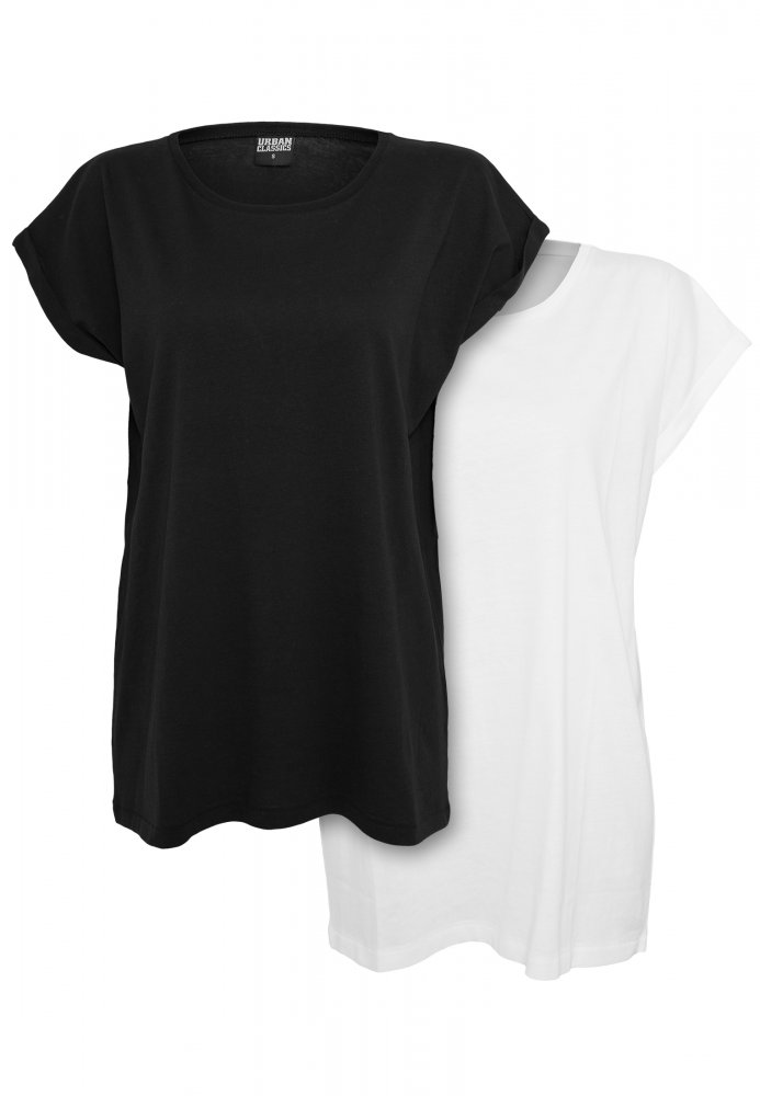 Ladies Extended Shoulder Tee 2-Pack - black/white 3XL