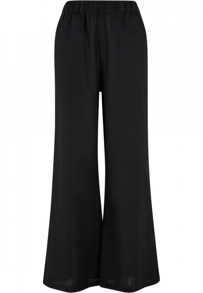 Ladies Linen Mixed Wide Pants - black 4XL